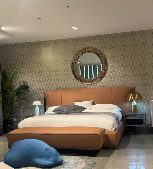 Bed with Leather Head Board